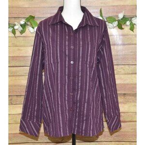 Cato Women's 14W 16W Purple Striped Long Sleeve Button Up Blouse Top Casual Offi